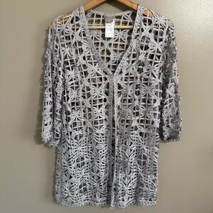 Chico's Travelers Soutache‎ Lacy Lattice Jacket Grey Size 00P (US 0/2P)